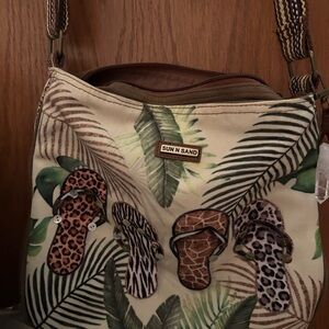 Green and Cream Botanical Shoulder Bag